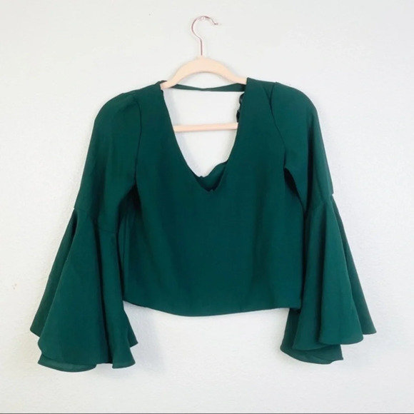 ZARA‎ Trafaluc Dark Green Cropped Bell Sleeve Top - Picture 5 of 8